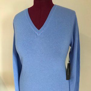 Tahari Cashmere V-neck sweater, blue
